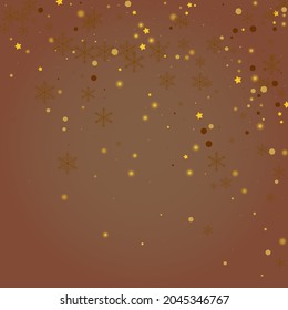 Gold Flake Vector Brown Background. Luminous Chrismas Snowstorm Wallpaper. Shine Dots Backdrop. Glow Snowflake Postcard.