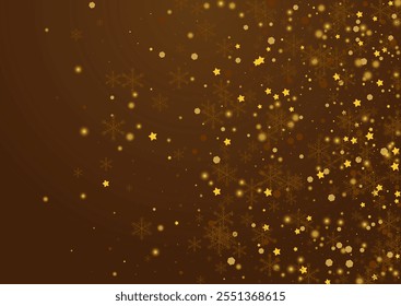 goldene Flake, vektor brauner Hintergrund. Gelbe weihnachtliche Schneestürme. Subtiles Konfetti-Design. Bokeh Schneebildung.