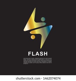 Gold flash electric logo. Modern bolt symbol design template.