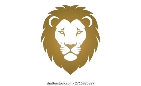 Vector plano del logotipo de la cabeza del león del oro, icono minimalista de la cara del león para la marca del Profesional, ilustración animal majestuosa de la mascota