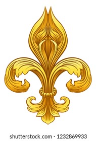 A gold Fleur De Lis heraldic coat of arms graphic design element