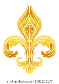 A gold Fleur De Lis heraldic coat of arms graphic design element