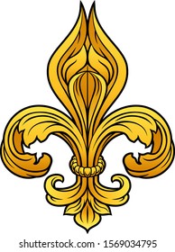 A gold Fleur De Lis heraldic coat of arms graphic design element