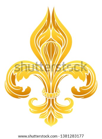 A gold Fleur De Lis heraldic coat of arms graphic design element