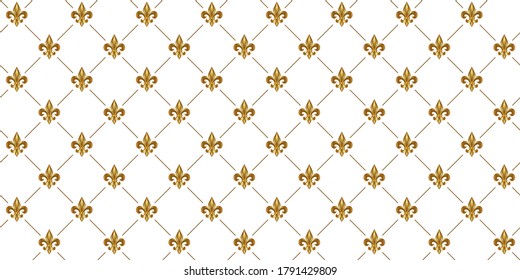 Gold Fleur De Lis luxury pattern. Royal ornamental seamless background.