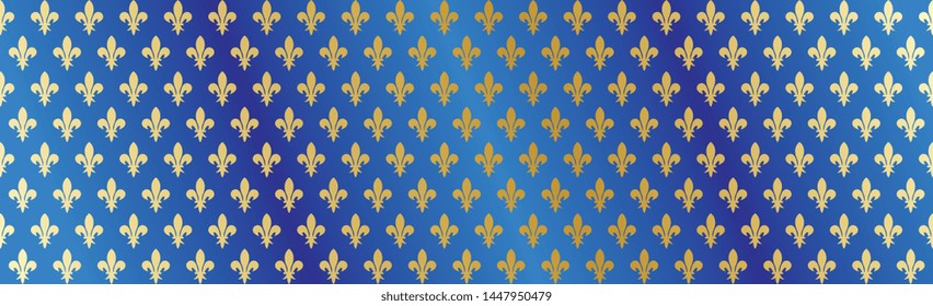 Gold "Fleur de Lys" (Lily flower) on blue background, vector