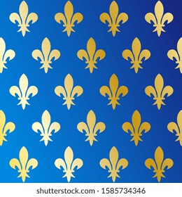 Gold "Fleur de Lys" (Lily flower) on blue background, vector