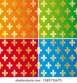 Gold "Fleur de Lys" (Lily flower) on 4 different background, vector