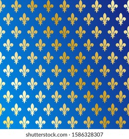 Gold "Fleur de Lys" (Lily flower) on blue background, vector