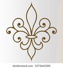 Gold fleur-de-lis symbol, ornate heraldic design, elegant curving lines, symmetrical pattern.