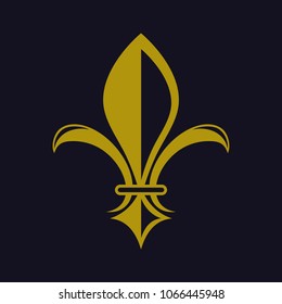 Gold Fleur-de-lis vector on dark blue background
