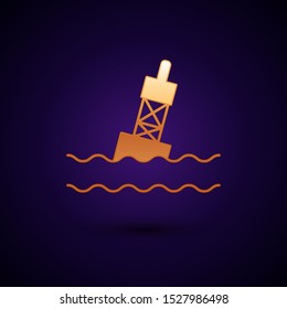 Gold Floating buoy on the sea icon isolated on dark blue background.  Vector Illustration
