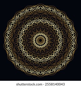 Gold floral 3d Mandala. Luxury ornamental mandala pattern. Black and gold vector background. Intricate line art beautiful ornaments with surface lines flowers. Ornate texture. Isolated design.