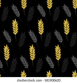 Gold floral background. Vector glitter seamless pattern with leaves. Modern stylish texture. Repeat design. Perfect print. Trendy botanical illustration.