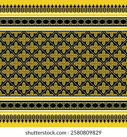 Gold floral and Black Damask Pattern