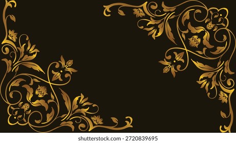Goldener Blumenrand. Elegante Eckkunst. Vintage-Ornament. Luxus-Drallvektor. Damast Gold Rahmen. Königliches Blumendesign. Barocke Eckkunst. Goldene Schriftrolle. Antiker Blumenclip. Premium-Rahmensatz.
