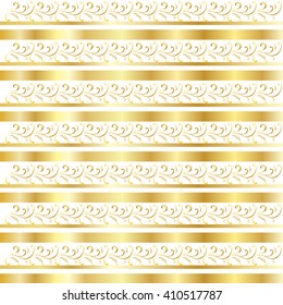 Gold floral border pattern. Vintage gold ornament on white background for wedding  invitations, birthday and greeting cards, certificate. Oriental golden decor. Vector Illustration.