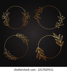 Gold Floral Circle Frame. Suitable For Wedding Invitation Design