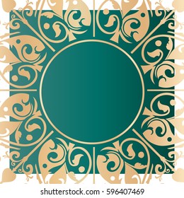 Gold Floral Circle Frame Turquoise