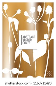 Gold floral cover design template. Notebook exotic layout. Backdrop for corporate annual report, poster, magazine first page. Minimal leaflet, business flyer. Promotion concept card. A4 flat abstract cover