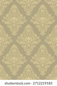 Patrón sin fisuras floral dorado del damasco, Fondo de pantalla elegante del Vector del patrón del damasco, Vector clásico del patrón del damasco para el Fondo de pantalla, tela, marca, empaquetado, invitaciones, Boda, diseño lujoso.