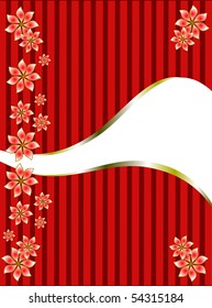 a gold floral design on a classic red striped  background with room for text