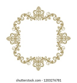 gold floral frame, damask pattern