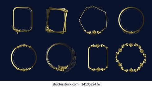 Gold Floral Frame Elements for Designs