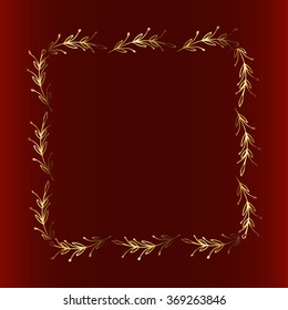 Gold floral frame, nature style design elements, decorative golden hand drawn flowers vector illustration