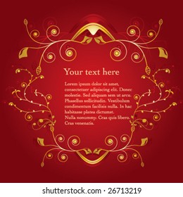 Gold floral frame with space for text. Vector illustration