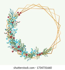 marco vectorial de hierbas florales de oro