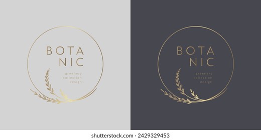 Gold floral line round frame. Elegant flower botanical design for logo, greeting card, wedding invitation, corporate identity