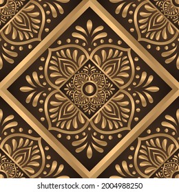 Gold floral mandala pattern and seamless