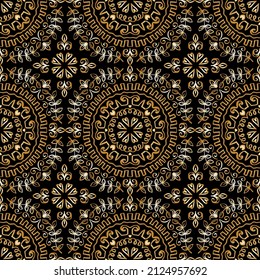 Gold floral mandala seamless pattern hand drawing illustration.