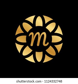 gold floral monogram , abstract logo frame template