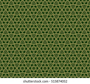 gold floral on sacred geometry pattern. vector illustration. for design invitation, wallpaper, fabric. green background
