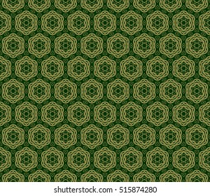 gold floral on sacred geometry pattern. vector illustration. for design invitation, wallpaper, fabric. green background