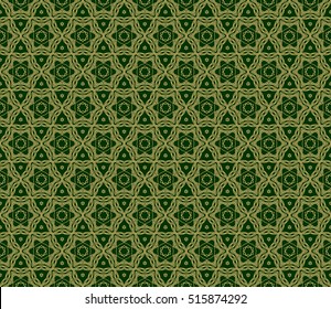 gold floral on sacred geometry pattern. vector illustration. for design invitation, wallpaper, fabric. green background