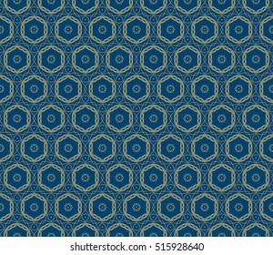 gold floral on sacred geometry pattern. vector illustration. for design invitation, wallpaper, fabric. blue background