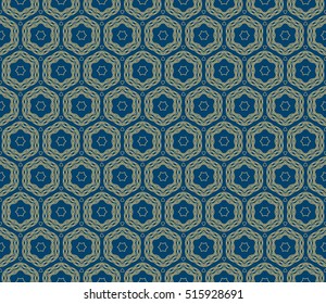 gold floral on sacred geometry pattern. vector illustration. for design invitation, wallpaper, fabric. blue background