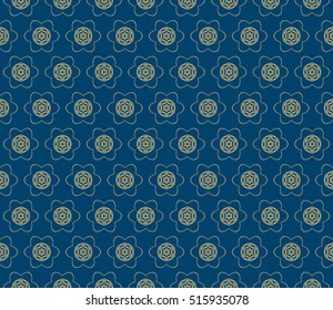 gold floral on sacred geometry pattern. vector illustration. for design invitation, wallpaper, fabric. blue background