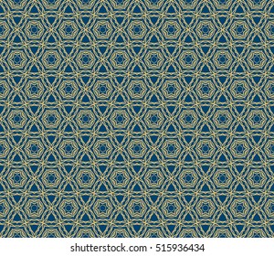 gold floral on sacred geometry pattern. vector illustration. for design invitation, wallpaper, fabric. blue background
