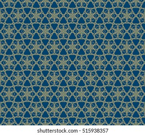 gold floral on sacred geometry pattern. vector illustration. for design invitation, wallpaper, fabric. blue background