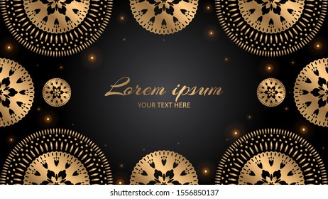 Gold floral ornament background with place for text. Ethnic arabic background with golden mandala. Stock vector illustration