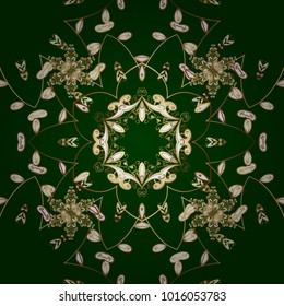 Gold floral ornament in baroque style. Gold Wallpaper on texture background. Damask seamless repeating background. Golden element on green and yellow colors.