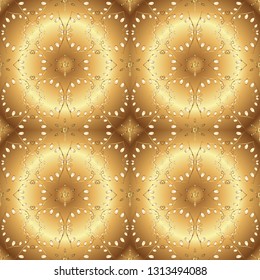 Gold floral ornament in baroque style. Gold Wallpaper on texture background. Damask seamless repeating background. Golden element on beige and brown colors.