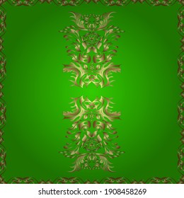 Gold floral ornament in baroque style. Golden element on a neutral and green colors. Golden floral seamless pattern. Damask background.