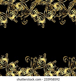 Gold floral ornament in baroque style. Damask background. Golden element on a colors. Golden floral seamless pattern.