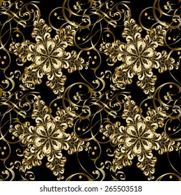 Gold floral ornament in baroque style. Gold Wallpaper on texture background. Golden element on colors. Damask seamless repeating background.