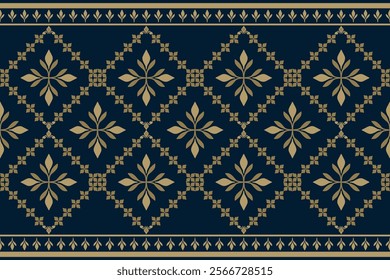 Gold Floral Ornament Seamless Pattern on Dark Navy Background,Elegant Vintage Design for Luxury Decorative Crafts, Textile Prints, Wallpaper, and Premium Artistic Projects